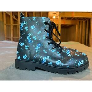 L&D black floral combat ankle zip up boots 5